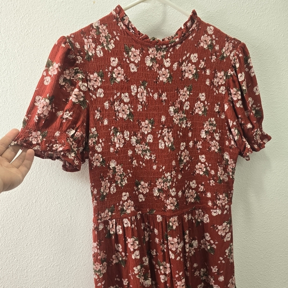 Floral Puff-Sleeve Midi Dress Womens L size - Picture 3 of 10